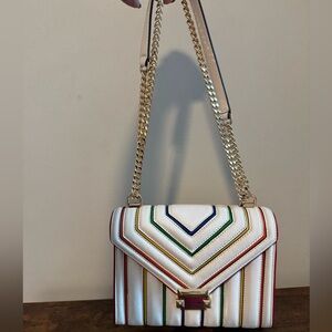 Michael Kors Designer Whitney White Rainbow Quilted Leather Shoulder Bag